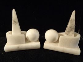 1939 New York World's Fair carved marble Trylon & Perisphere bookends