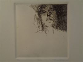 Thom O'Connor (b.1937) signed portrait drypoint etching