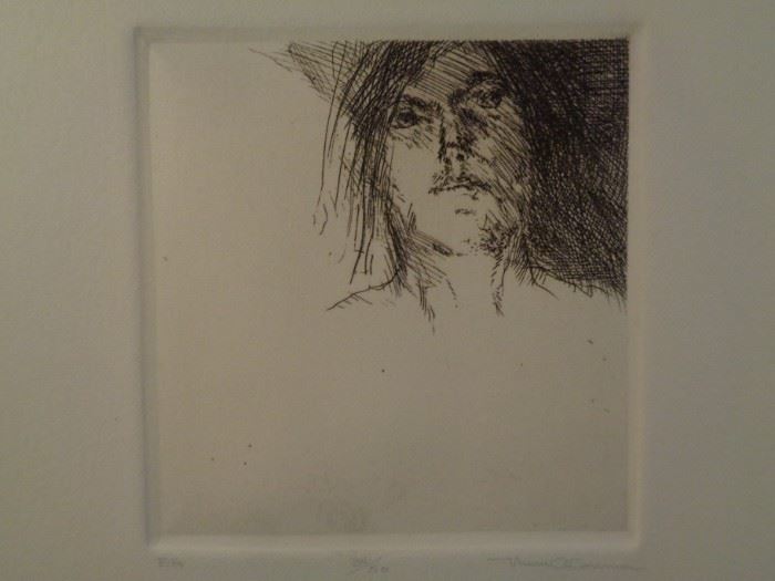 Thom O'Connor (b.1937) signed portrait drypoint etching
