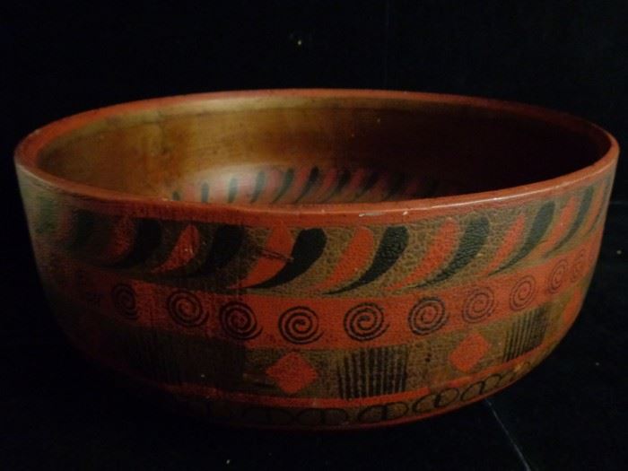 Antique Imperial Russian Khokhloma folk art lacquer wood bowl