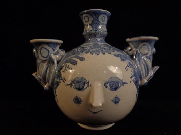 Bjorn Wiinblad pottery face candle holder / vase