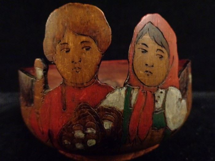 Imperial Russian Kustar folk art silhouette wood bowl