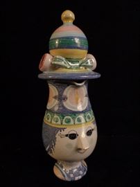 Bjorn Wiinblad pottery face pitcher with hat lid