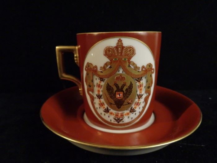 Hand painted cup & saucer by Imperial Porcelain  St. Petersburg