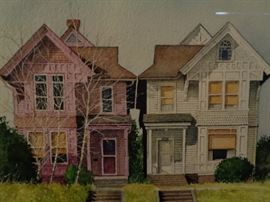 Joan Glenn watercolor of Victorian homes