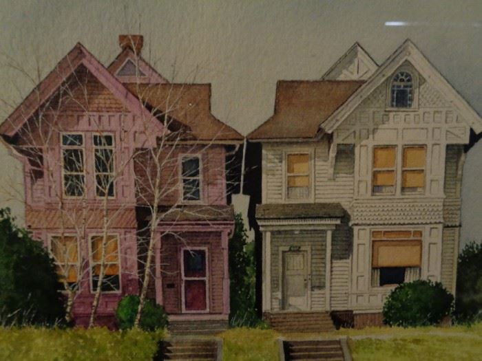 Joan Glenn watercolor of Victorian homes