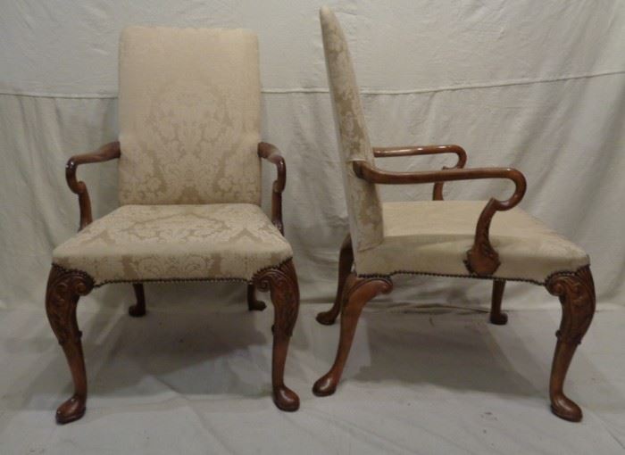 Pair Queen Ann style armchairs by Baker