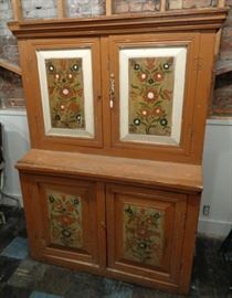Antique Imperial Russian folk art painted cabinet