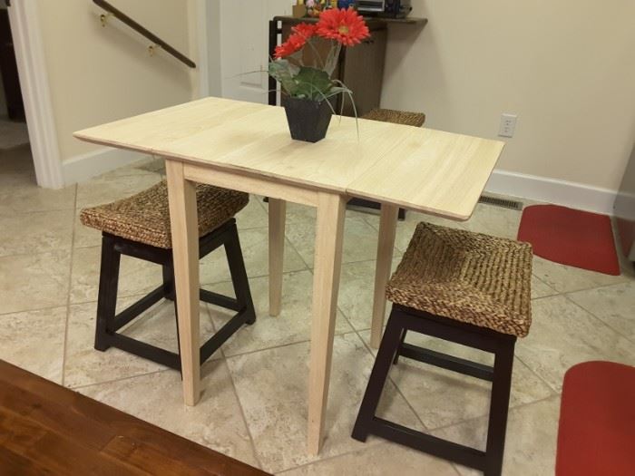 Cute little drop leaf table with wood benches
