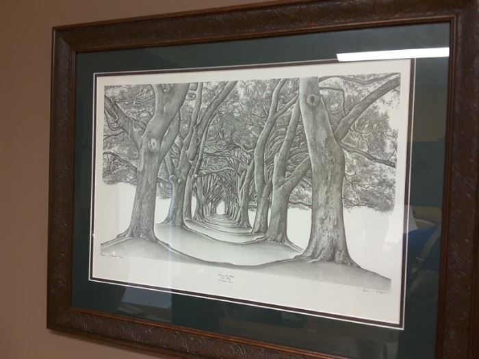 This is one of three prints by artist Stephen Malkoff  featuring oak trees..in Savannah, Brunswick and St. Simons.