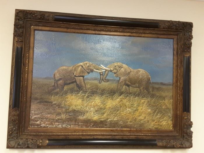 This oil painting is on elephant skin canvas and is exquisite! 