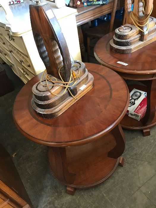 Close up of one of the round end tables