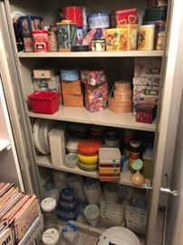 Vintage tupperware, tins and other storage