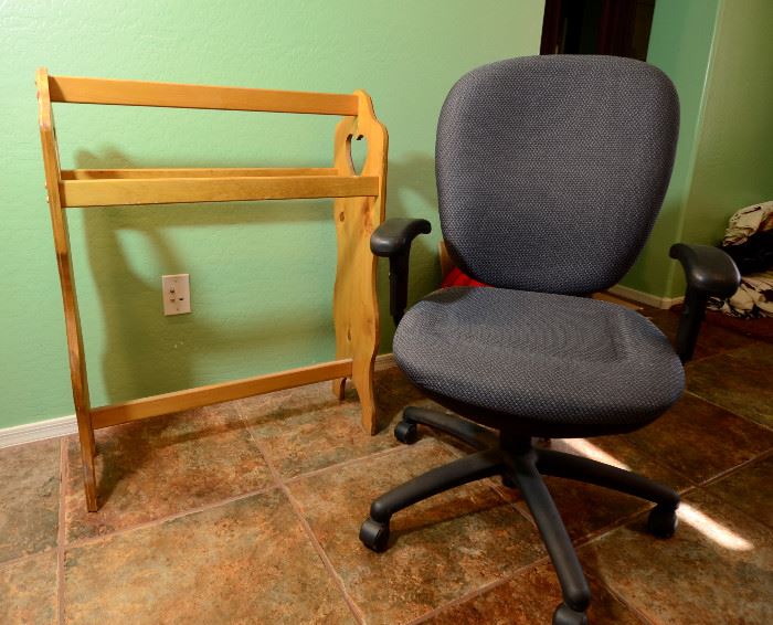 Quilt rack and extra nice office chair.