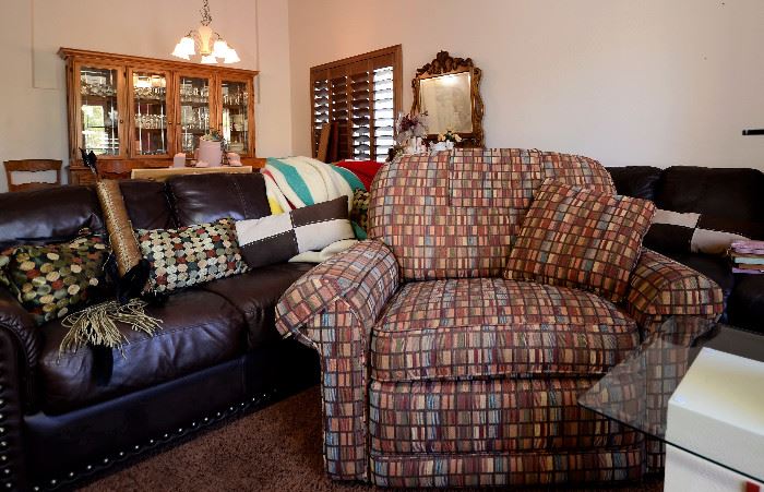 Sofa & Matching Loveseat along with an extra wide fabric chair. Pillows and throws also for sale.
