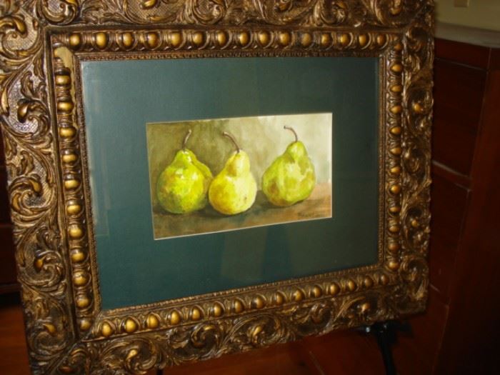 Watercolor , still  life  pears , by K. Stuart
