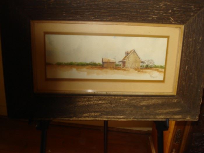 Watercolor, House in a field, by K. Stuart