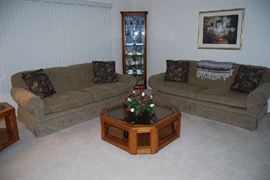 Sofas are sold - just Corner Curio Cabinet, Coffee and End Tables