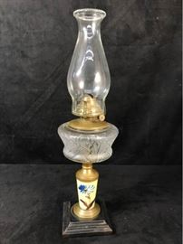 Vintage Glass Floral Oil Lamp