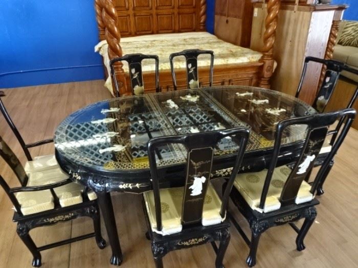 Oriental Dining Room Table w/6 Chairs