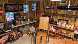 Antique wheelchair and Coca-Cola items