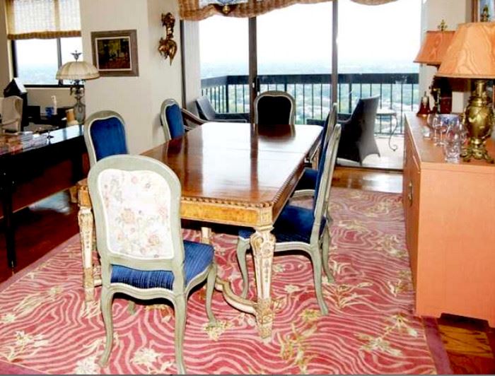 Dining Table, Silk Rug and Baker Sideboard