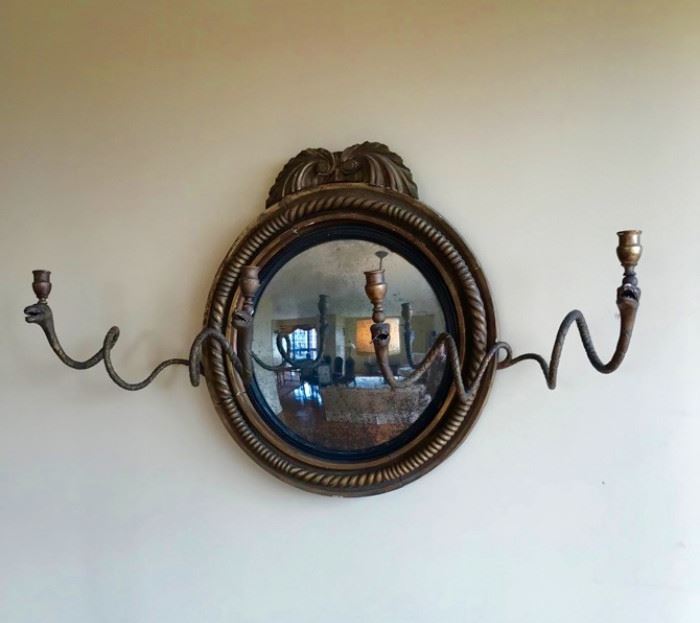 Convex Gilded early 19th C Snake Mirror
