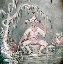 Chinoiserie painting on headboard