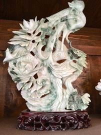 Hand Carved Jade Phoenix With Peonies