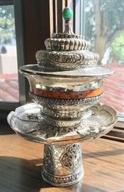 Repousse Silver Incense Burner with Peking Glass finial