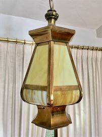Brass Framed Slag Glass Pendant Lamp