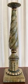 Large Carved Marble Candlestick with Brass Fittings