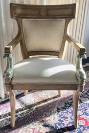 Dramatic Parcel-Gilt Klismos Style Chairs with Carved Dolphin Supports 