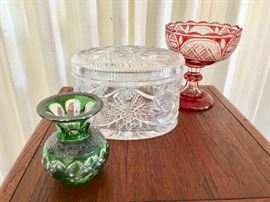 Cut Crystal Vase; Box; Footed Dish