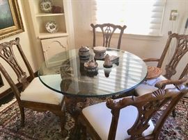 Carved Lion Head Tripod Pedestal Table and Chippendale-Style Chairs