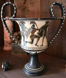 Double Handled Greek Gladiator Decorated Urn