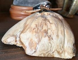 Carved Stone Insect on Petrified-Wood Base