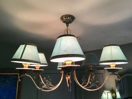 Brass and Art Metal 6-arm Chandelier