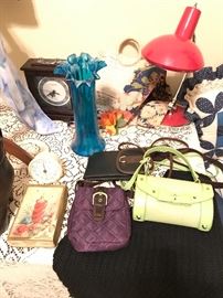 colorful purses with other fun items off the hallway