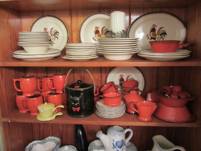 Metlox Poppy Trail Rooster Dishes, Frankoma Mugs, more