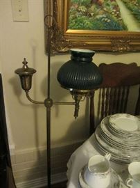 Awesome Vintage Brass Floor Student Lamp with Green ribbed shade