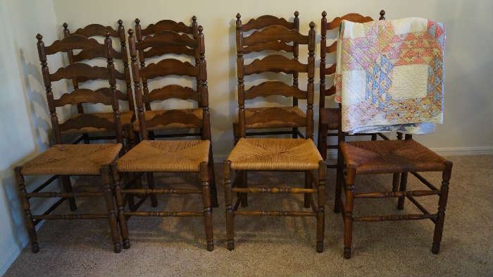 8 ladder back cane bottom chairs
