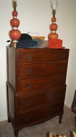 Chest of drawers, pair of mid century lamps