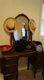 vanity with mirror, hats