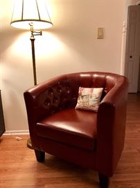 Leather Tufted Barrel Back Club Chair & Quality Light Stand