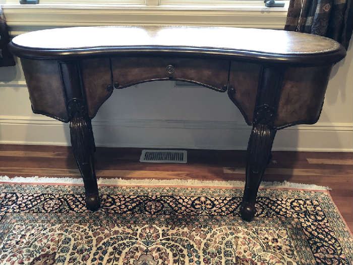 Leather top curved desk with drawer