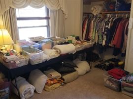 Lots of linens and NICE clothes!