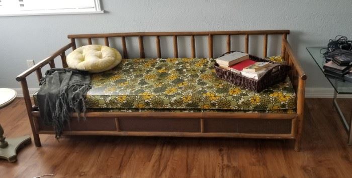 cute trundle bed with rattan trim, very mid century!
