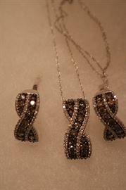 18K Le Vian Chocolate Diamond Earrings & Pendant Necklace 