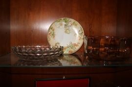 Fostoria America Glass & Hand Painted Lemoge Plate 